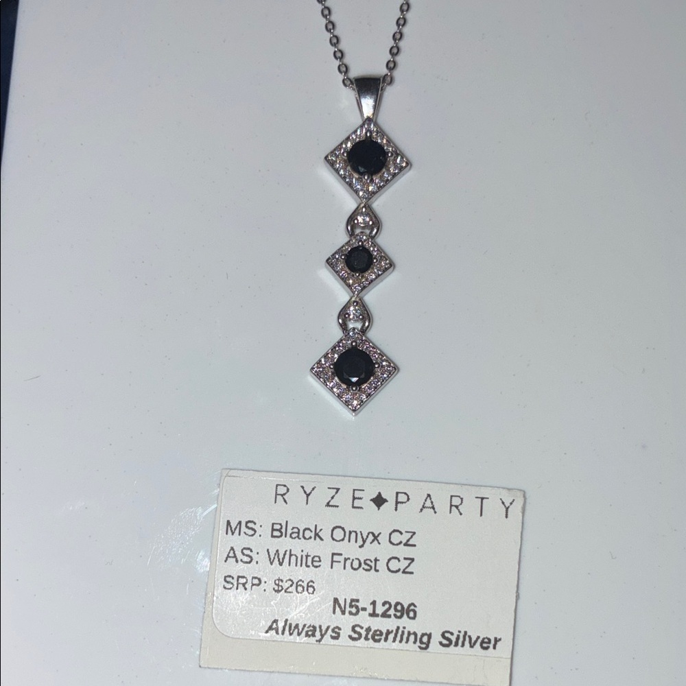 Black Onyx and White CZ Sterling Silver Necklace